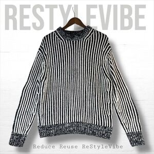 ELIZABETH AND JAMES Women’s Size L Sweater Crewneck Style Striped Chunky Warm